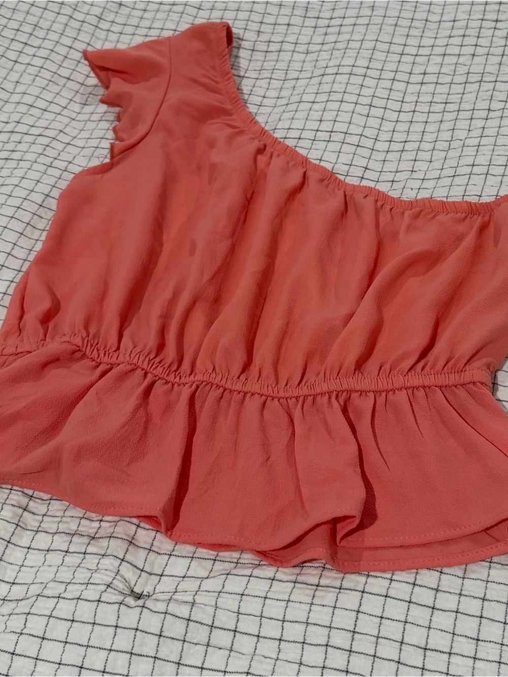 Women's Coral Peplum Blouse - one shoulder